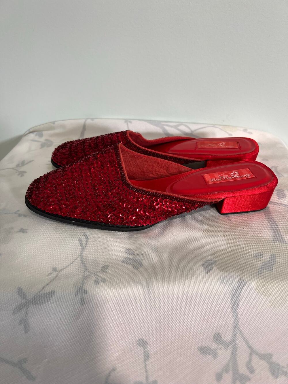Red Hat Society Red Sequin Kitten Heel Mules